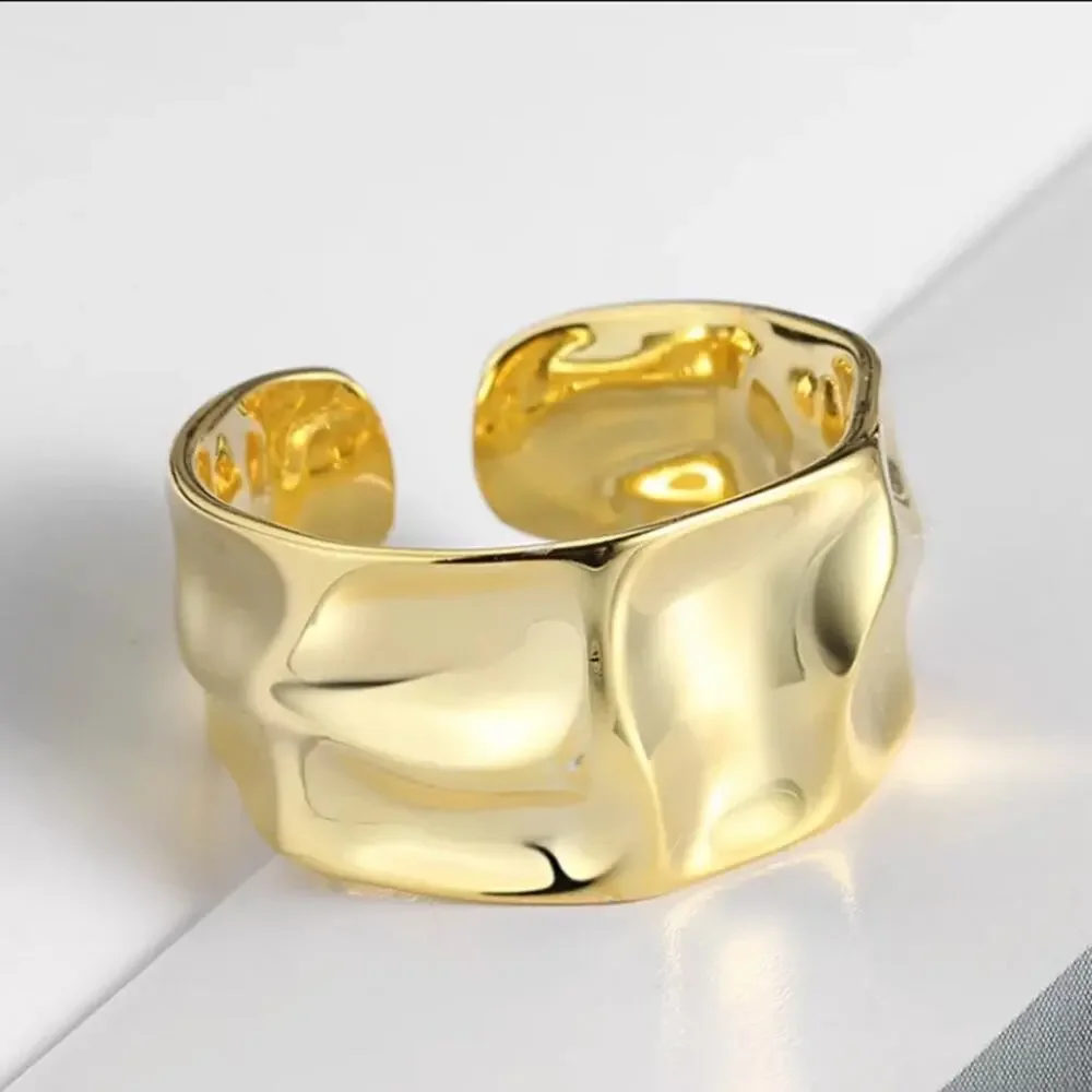 18K GOLD PLATED IRREGULAR RESIZABLE WIDE BAND RING RING - Picture 2 of 4